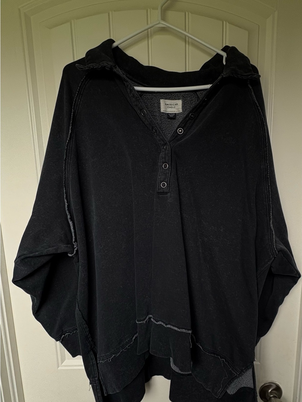 American Eagle Outfitters Black Washed Henley Sweatshirt